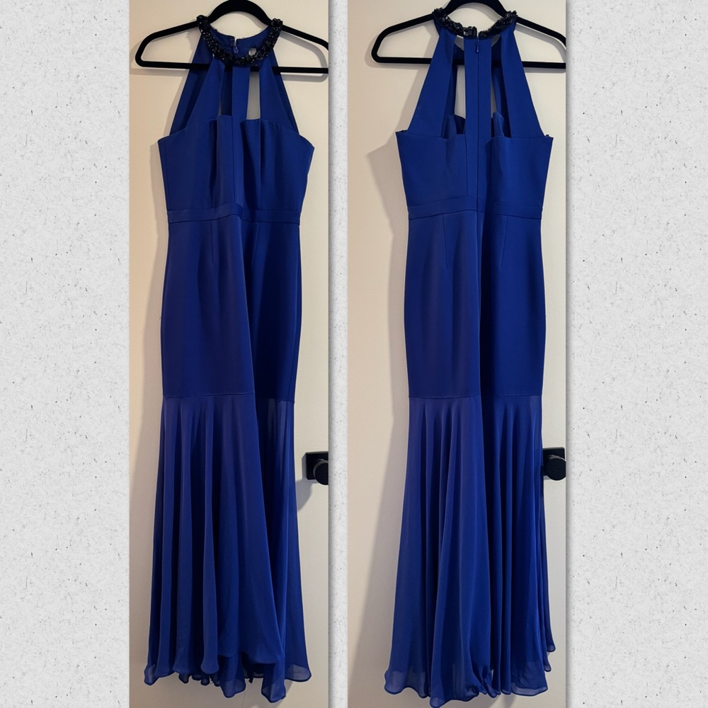 BCBGMaxAzria Blue Halter Long Maxi Evening Dress
